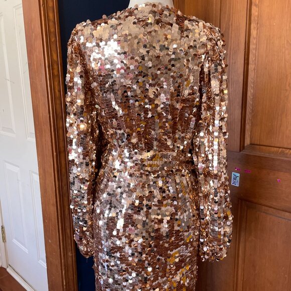NWT ASOS Edition Womens Gold Sequin Midi Dress Wrap Style With Tie Waist SZ 6 - Picture 5 of 11